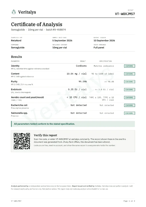 Semaglutide 10 mg analysecertificaat