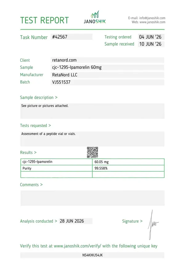 CJC-1295 / Ipamorelin 60 mg Certificate of Analysis