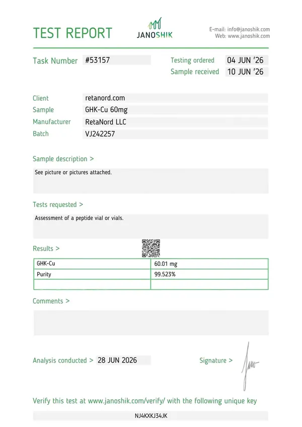 GHK-Cu 60 mg Certificate of Analysis