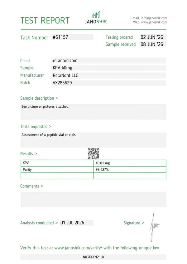 KPV 40 mg Certificate of Analysis