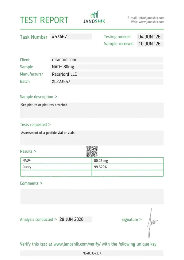 NAD+ 80 mg Certificate of Analysis