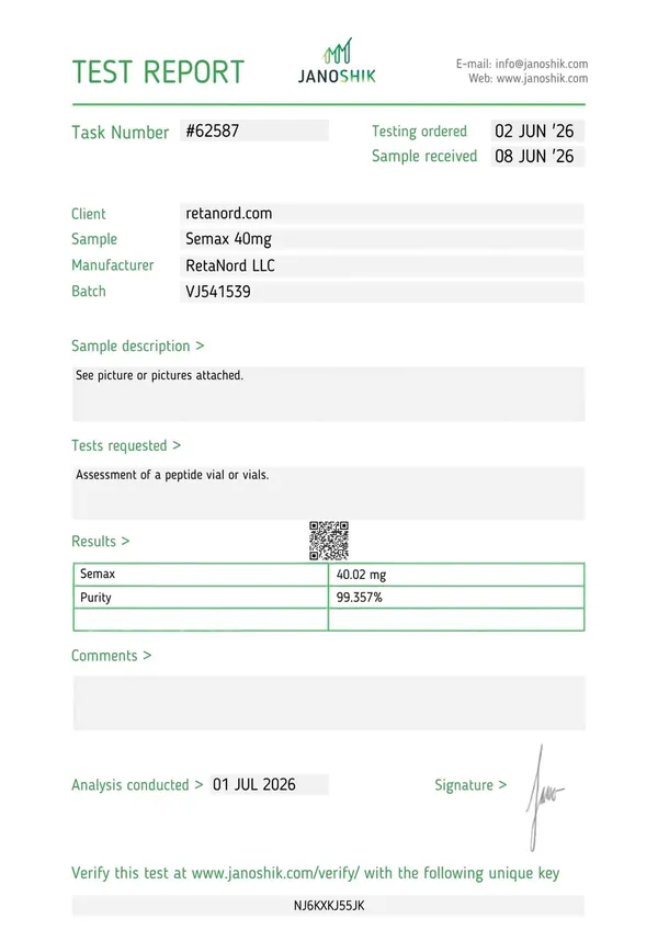 Semax 40 mg Certificate of Analysis