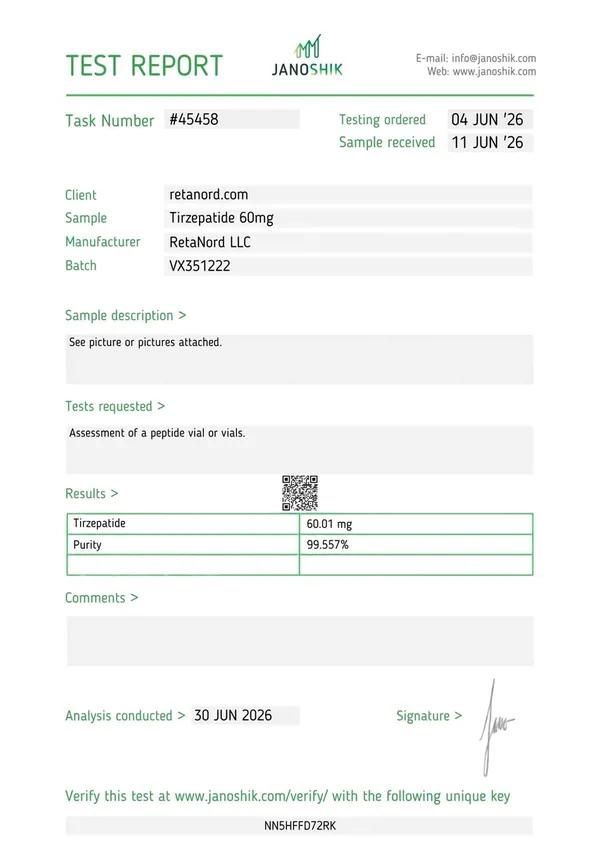 Tirzepatide 60 mg Certificate of Analysis